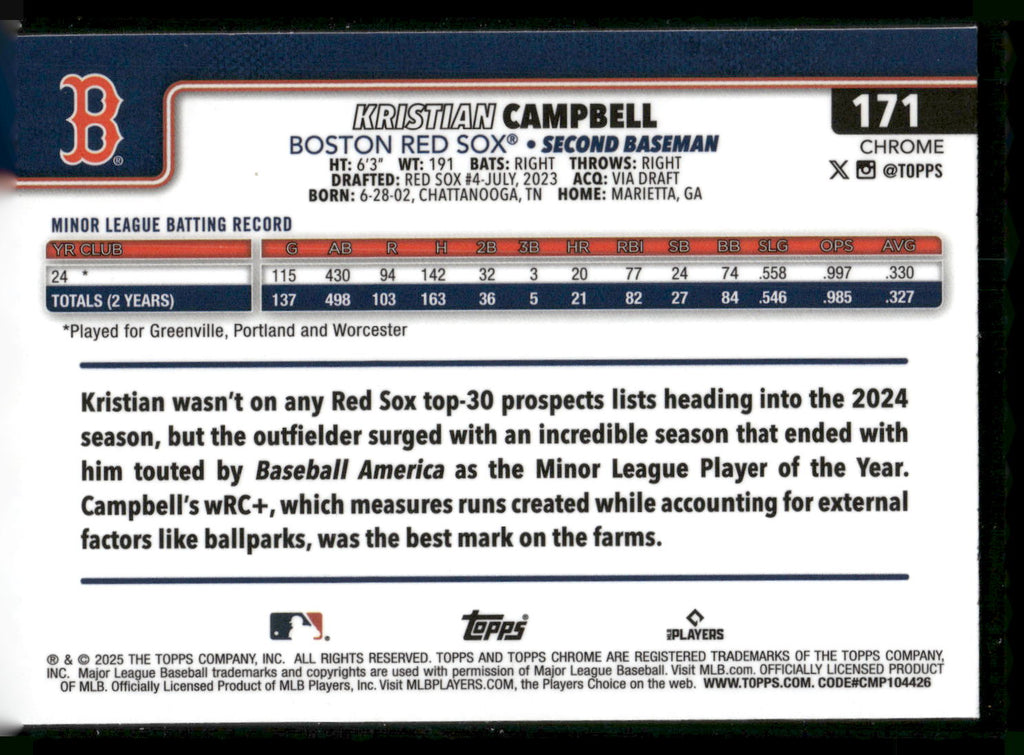 2025 Topps Chrome #171 Kristian Campbell