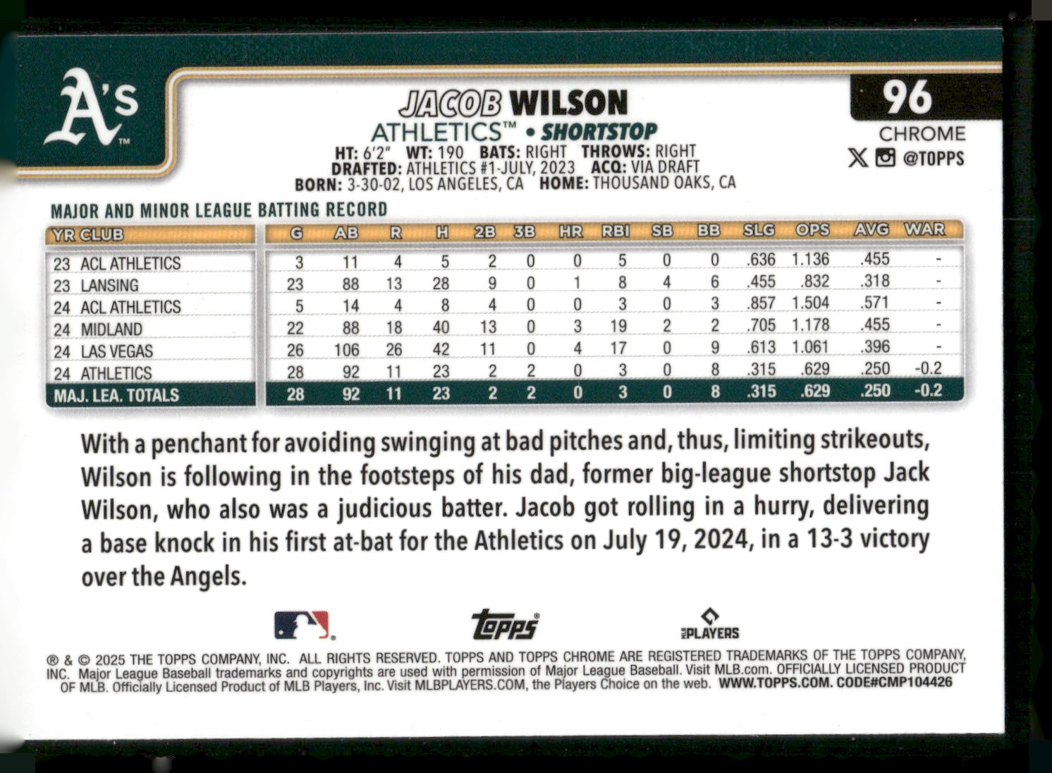 2025 Topps Chrome #96 Jacob Wilson