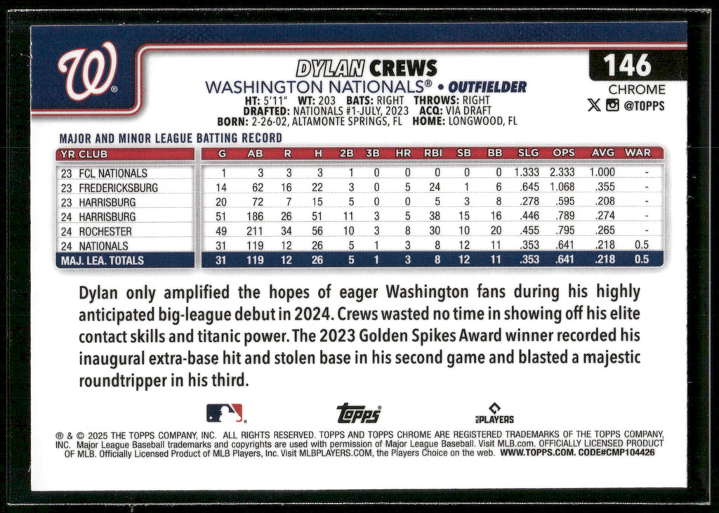 2025 Topps Chrome #146 Dylan Crews
