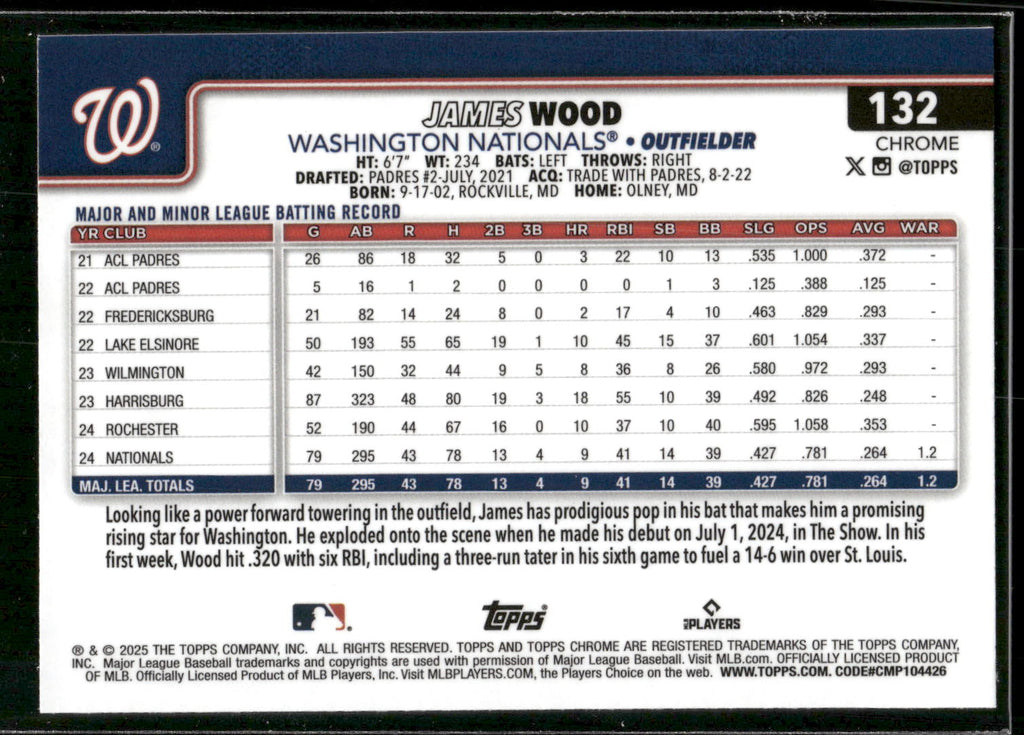 2025 Topps Chrome #132 James Wood