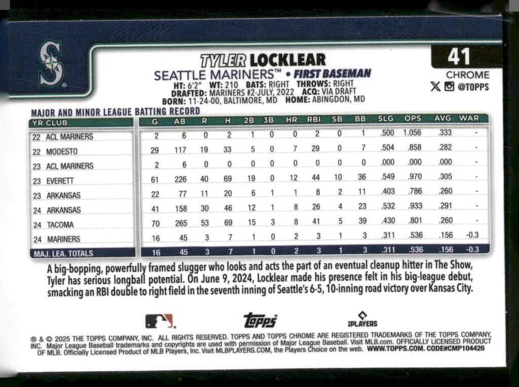 2025 Topps Chrome #41 Tyler Locklear