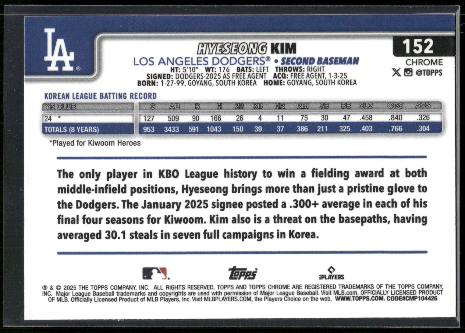 2025 Topps Chrome #152 Hyeseong Kim