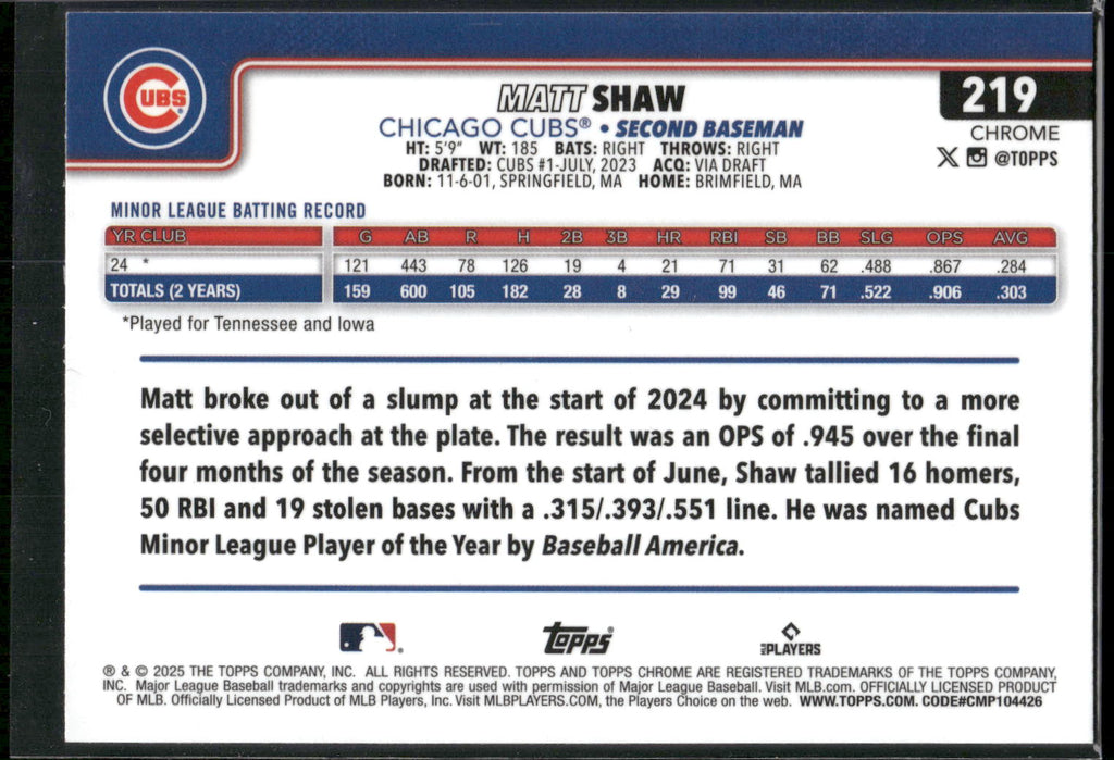 2025 Topps Chrome #219 Matt Shaw