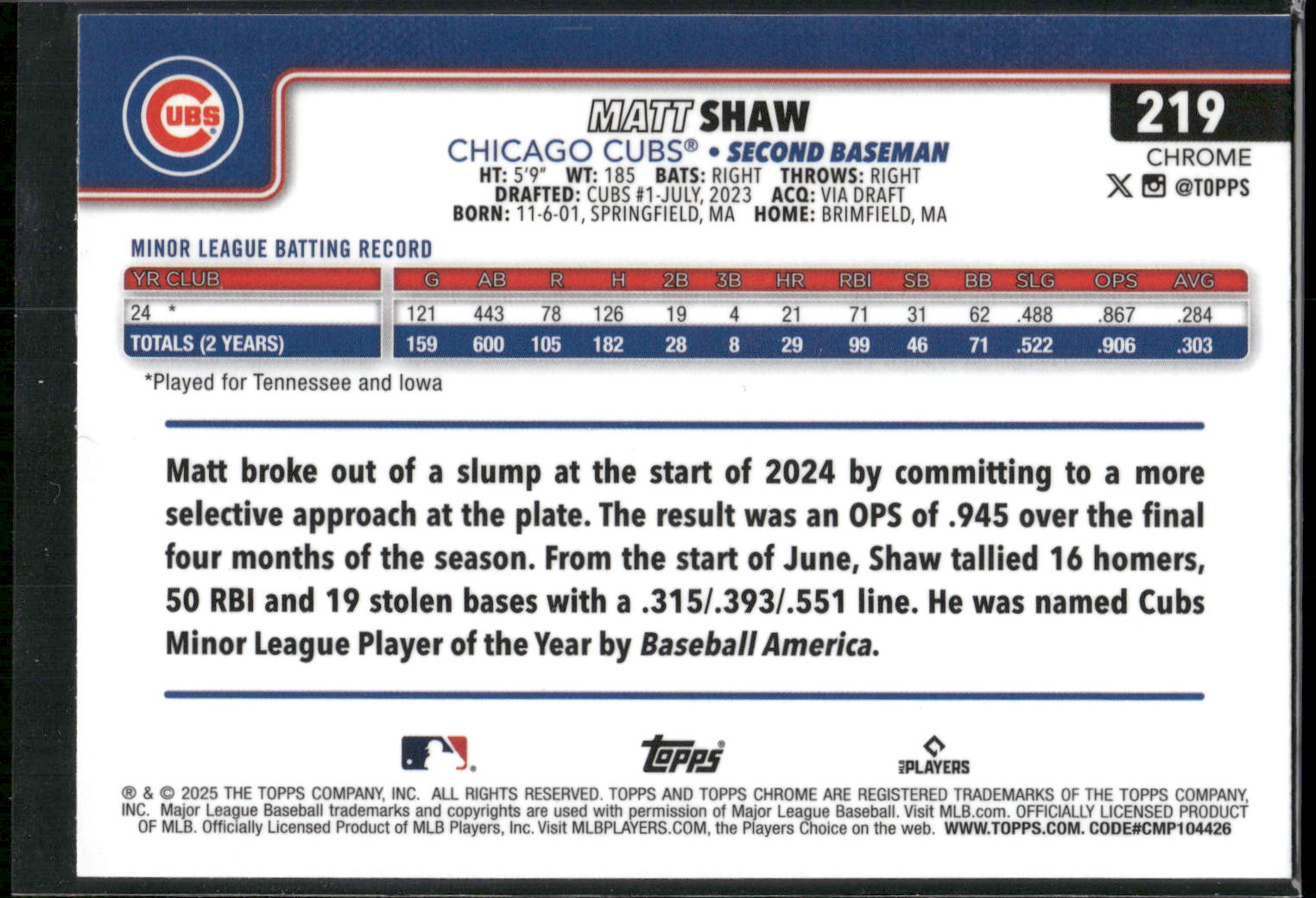 2025 Topps Chrome #219 Matt Shaw