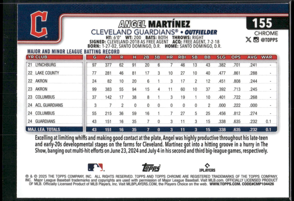 2025 Topps Chrome #155 Angel Martínez