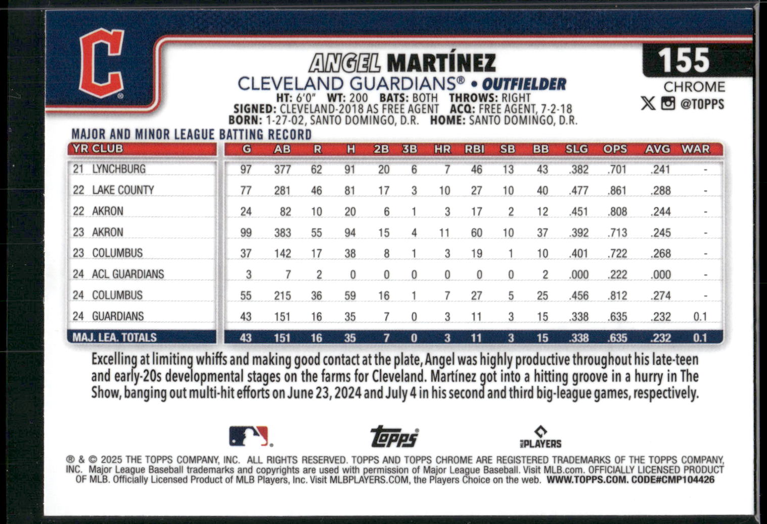 2025 Topps Chrome #155 Angel Martínez