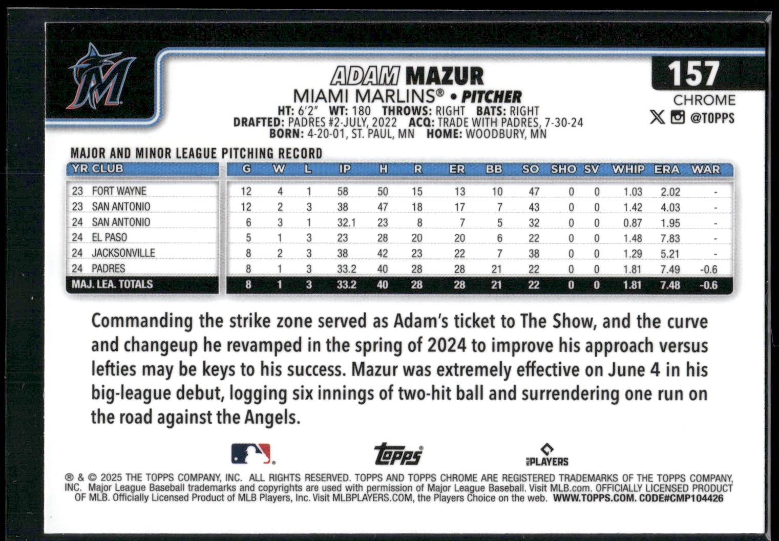 2025 Topps Chrome #157 Adam Mazur