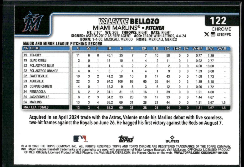 2025 Topps Chrome #122 Valente Bellozo