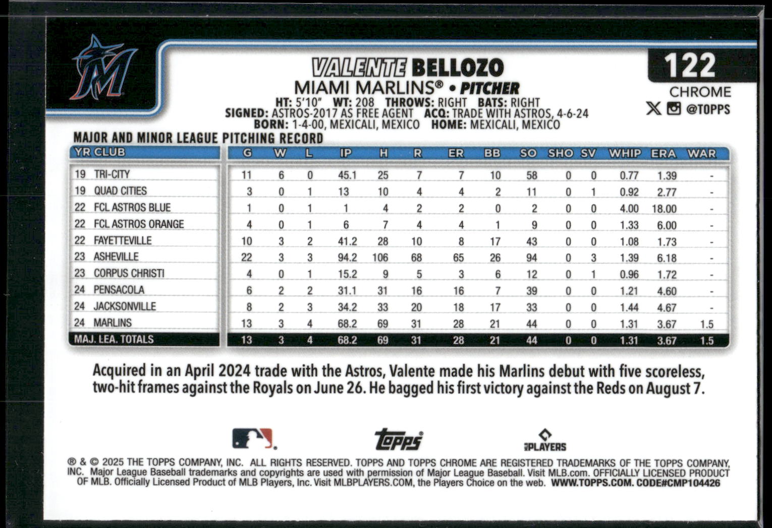 2025 Topps Chrome #122 Valente Bellozo
