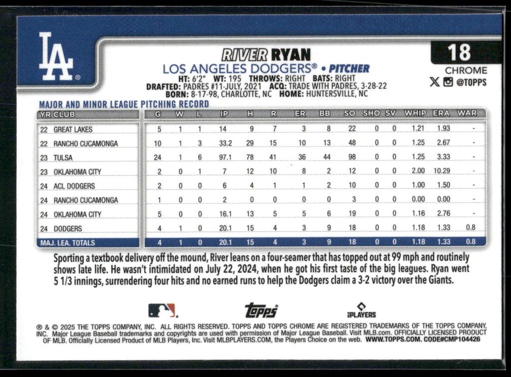 2025 Topps Chrome #18 River Ryan