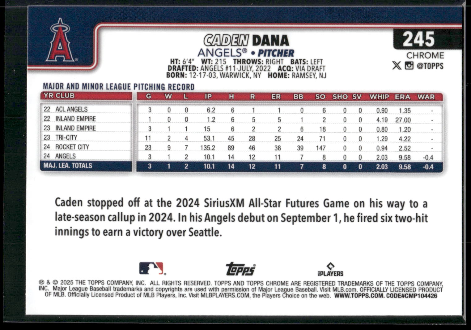 2025 Topps Chrome #245 Caden Dana