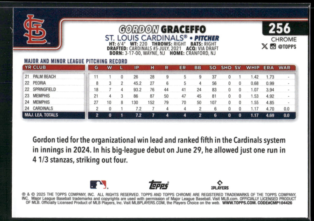 2025 Topps Chrome #256 Gordon Graceffo
