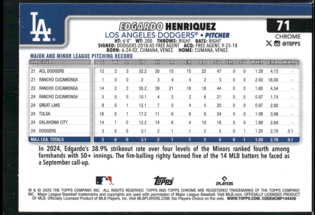 2025 Topps Chrome #71 Edgardo Henriquez