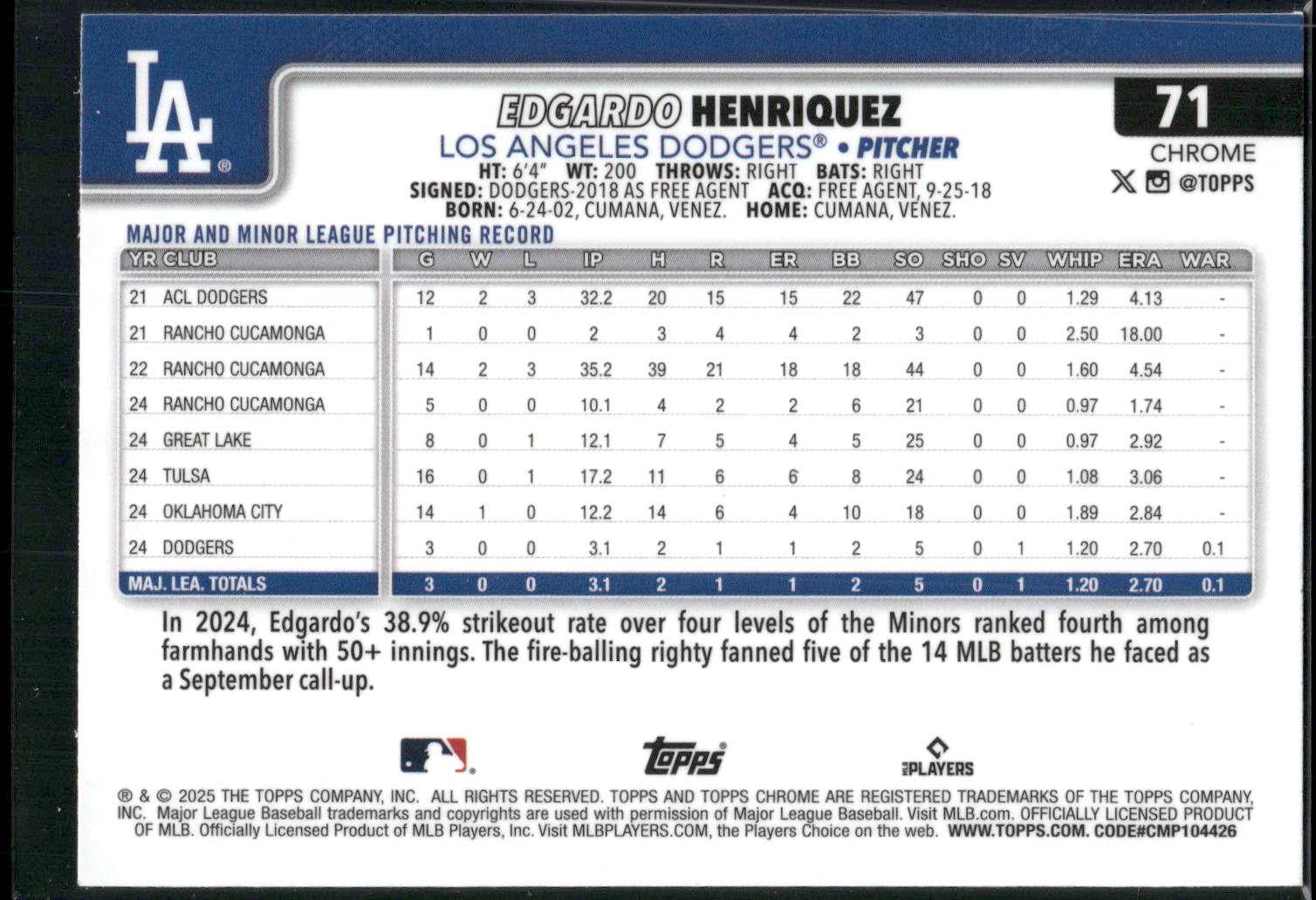2025 Topps Chrome #71 Edgardo Henriquez