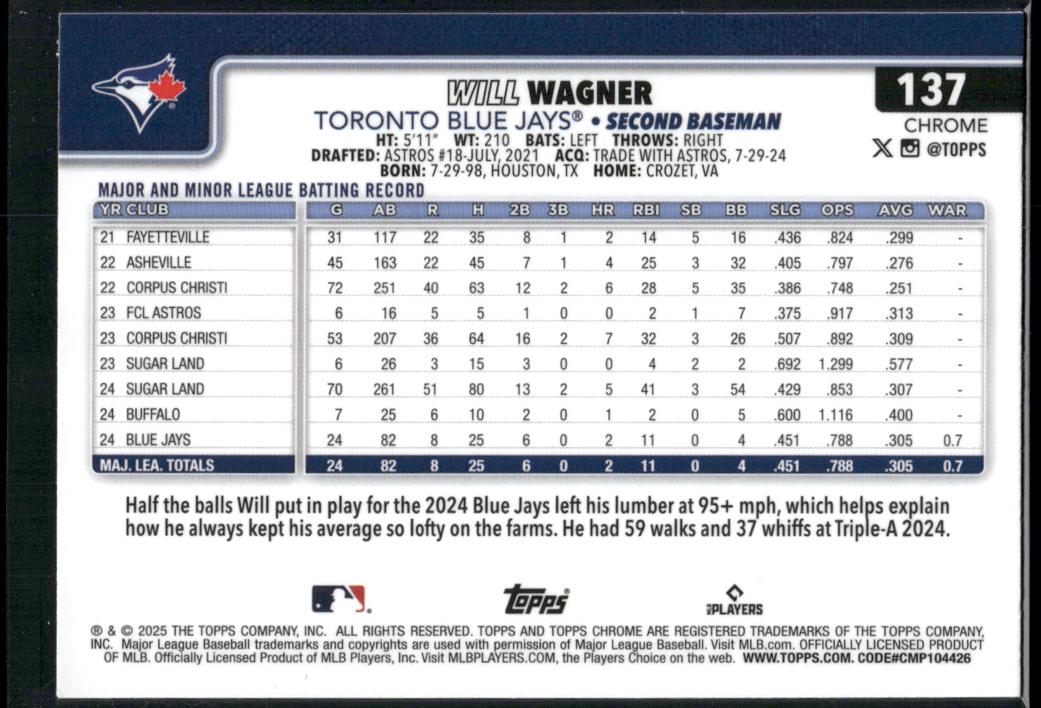 2025 Topps Chrome #137 Will Wagner
