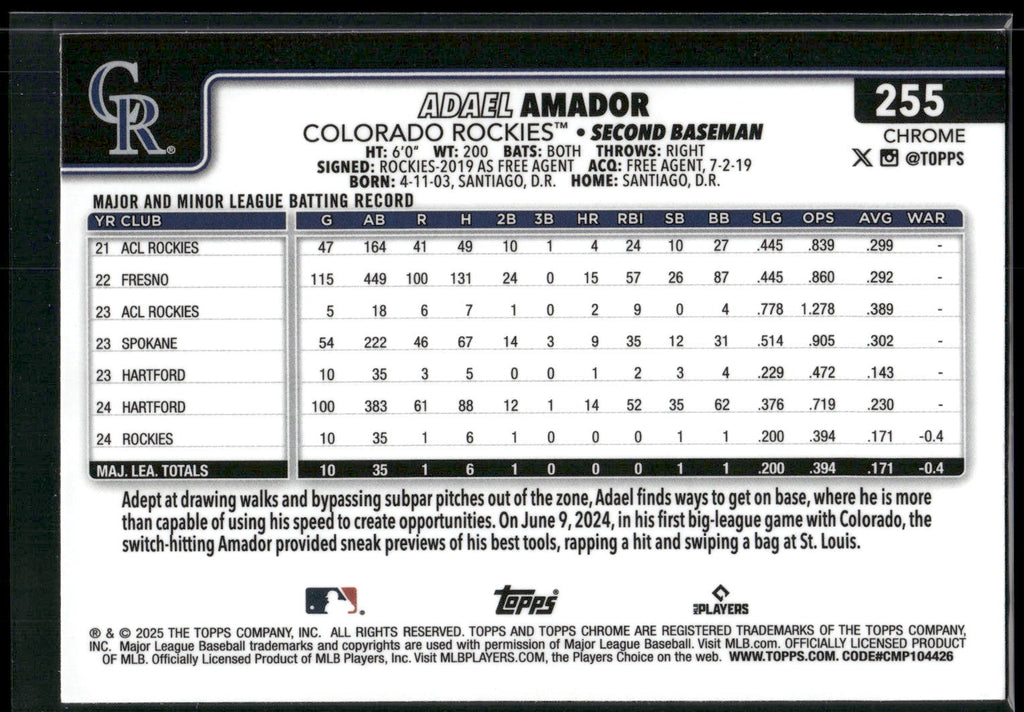 2025 Topps Chrome #255 Adael Amador