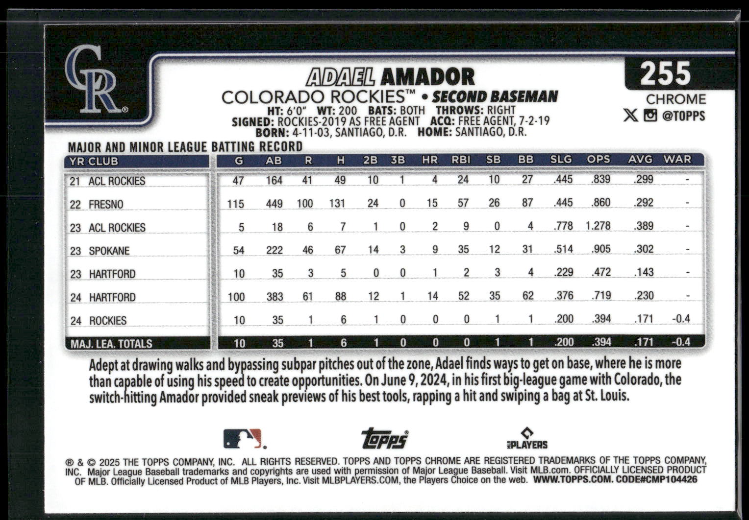 2025 Topps Chrome #255 Adael Amador