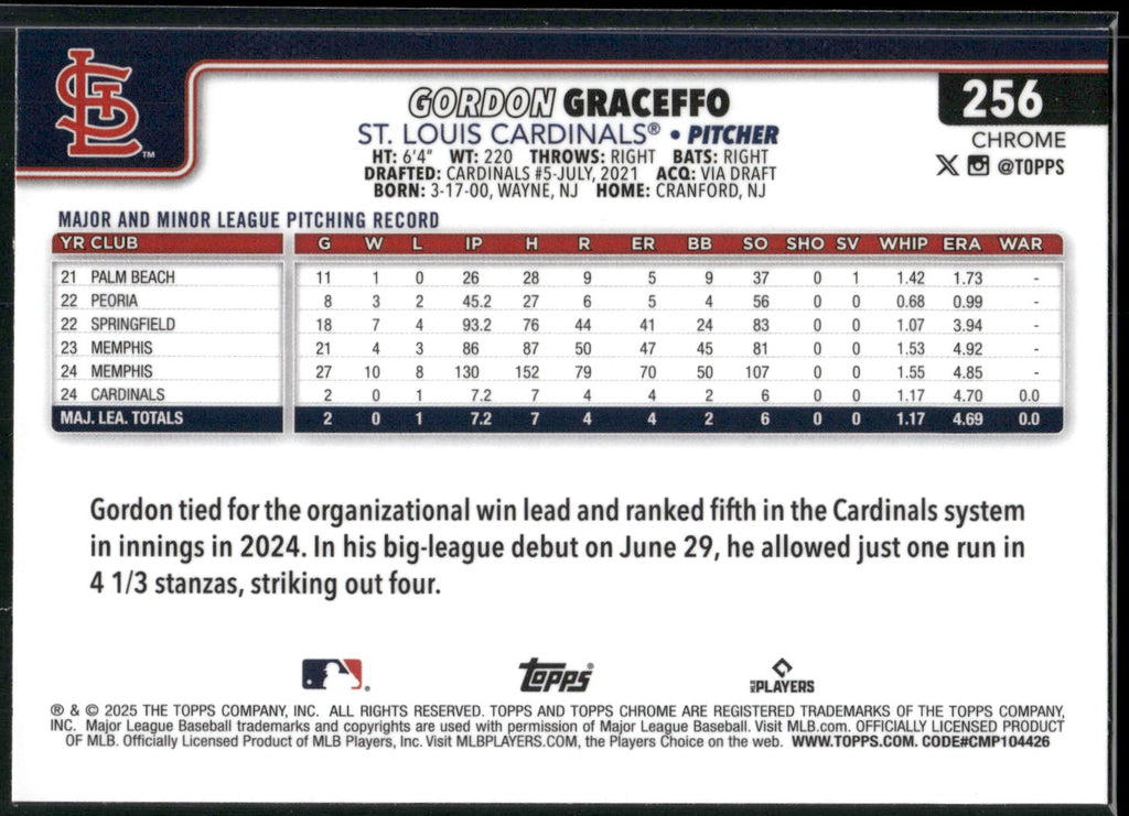 2025 Topps Chrome #256 Gordon Graceffo