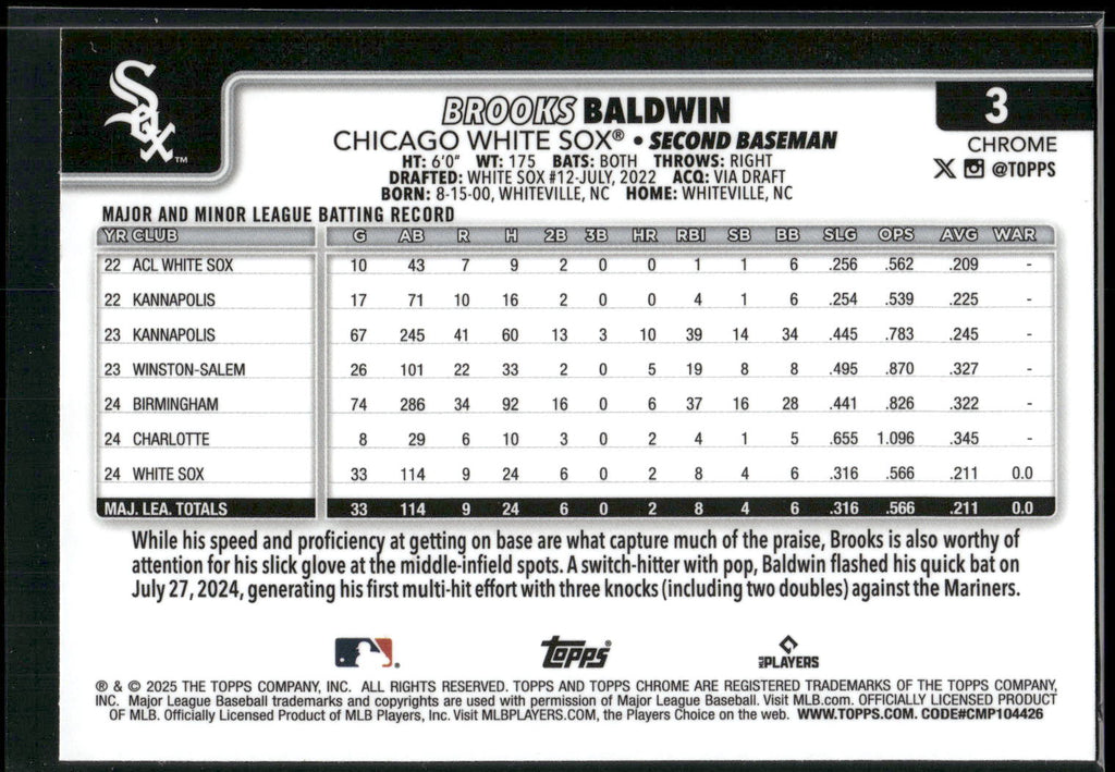 2025 Topps Chrome #3 Brooks Baldwin