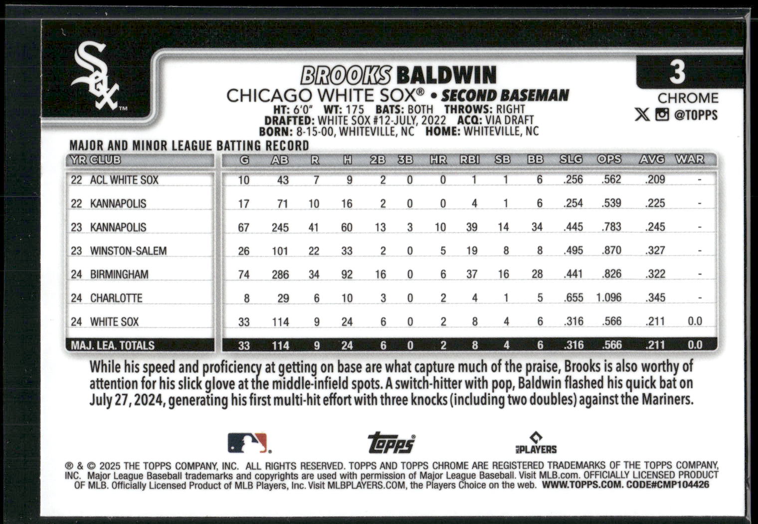 2025 Topps Chrome #3 Brooks Baldwin