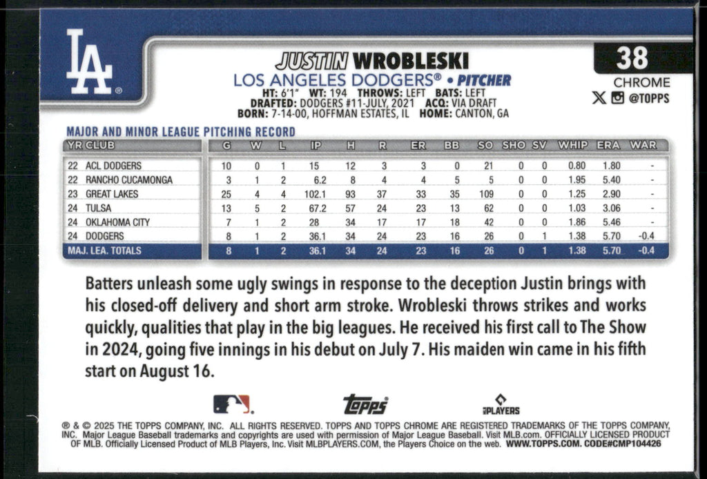 2025 Topps Chrome #38 Justin Wrobleski
