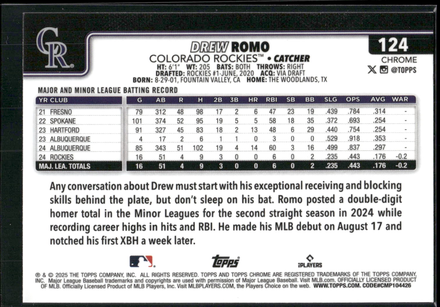 2025 Topps Chrome #124 Drew Romo