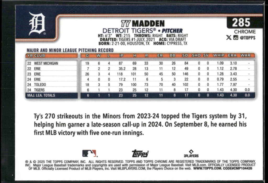 2025 Topps Chrome #285 Ty Madden