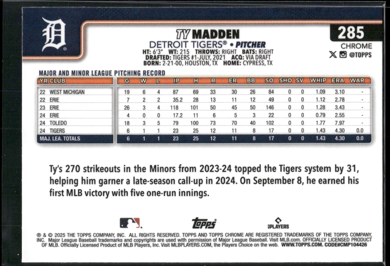 2025 Topps Chrome #285 Ty Madden