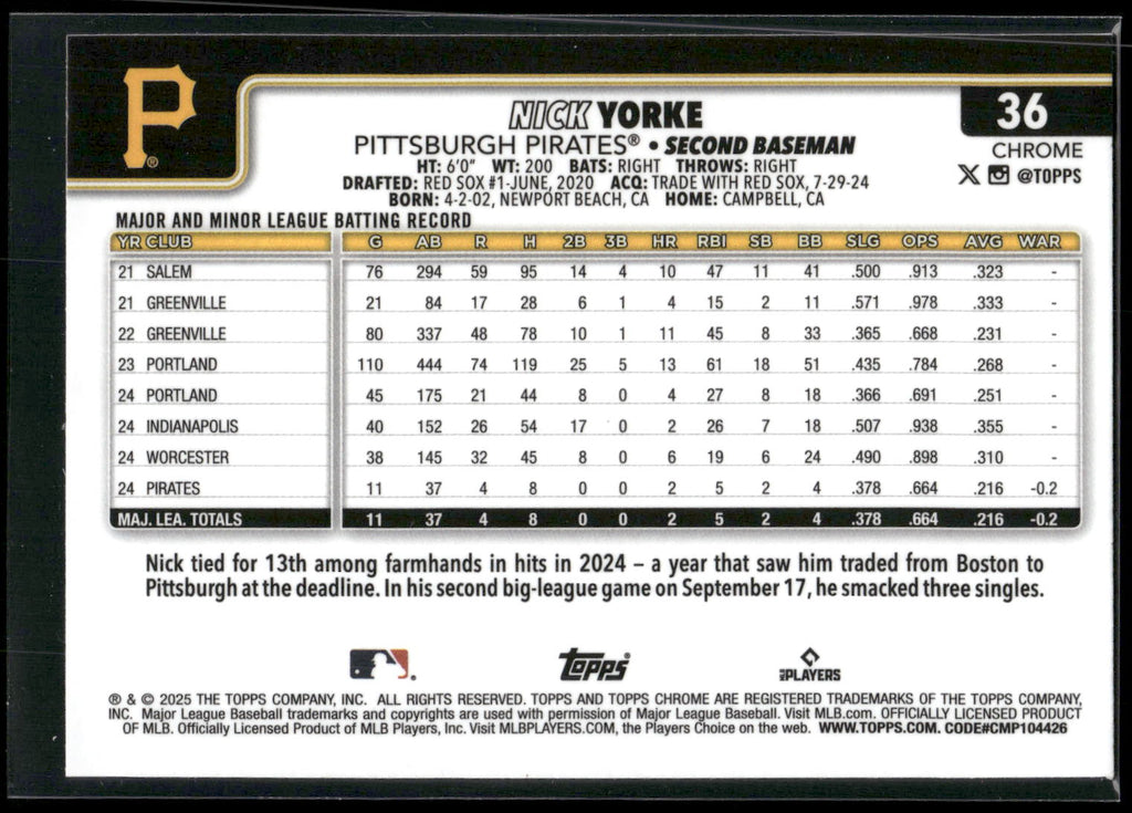 2025 Topps Chrome #36 Nick Yorke