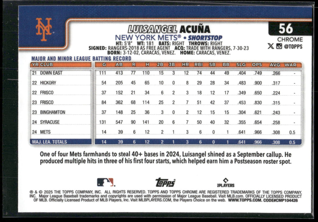 2025 Topps Chrome #56 Luisangel Acuña