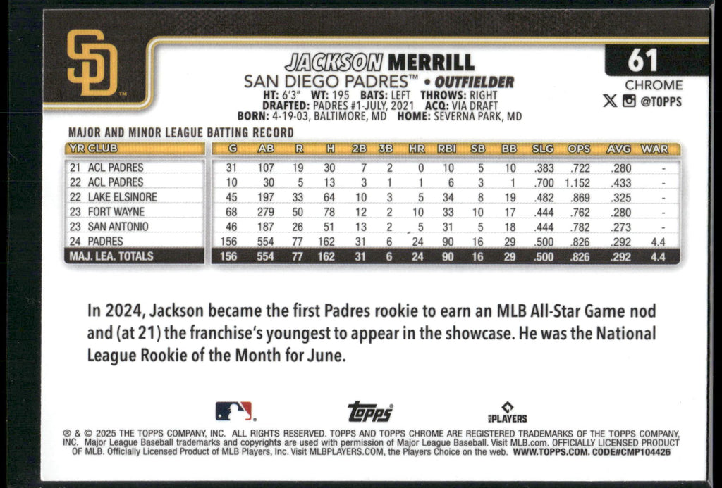 2025 Topps Chrome #61 Jackson Merrill