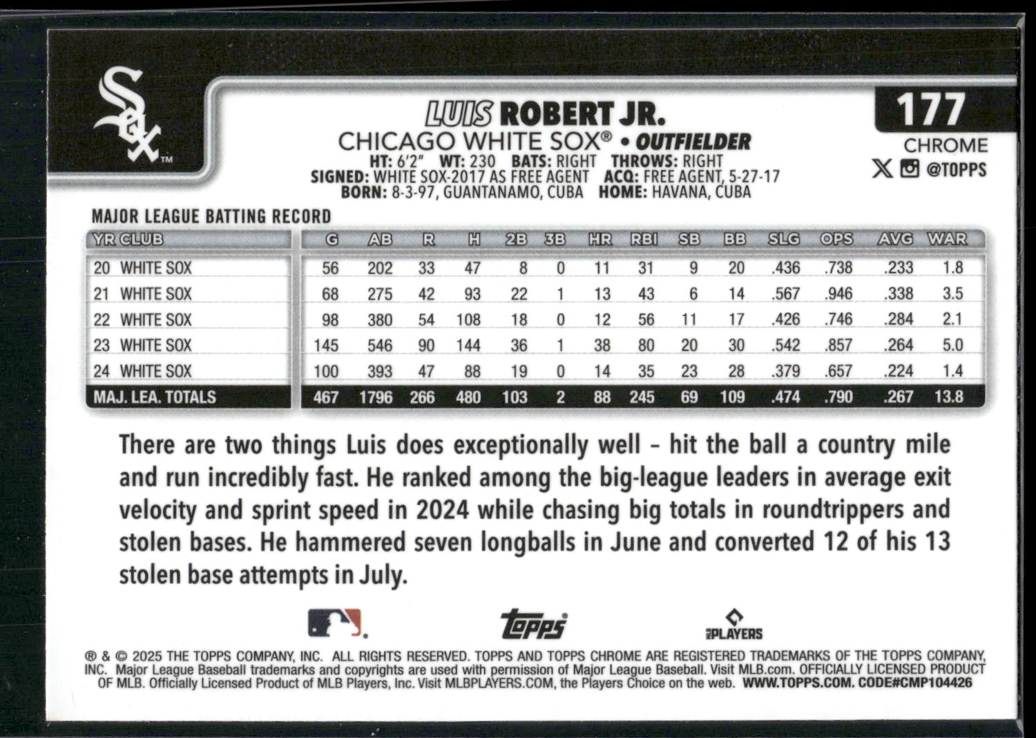 2025 Topps Chrome #177 Luis Robert Jr.