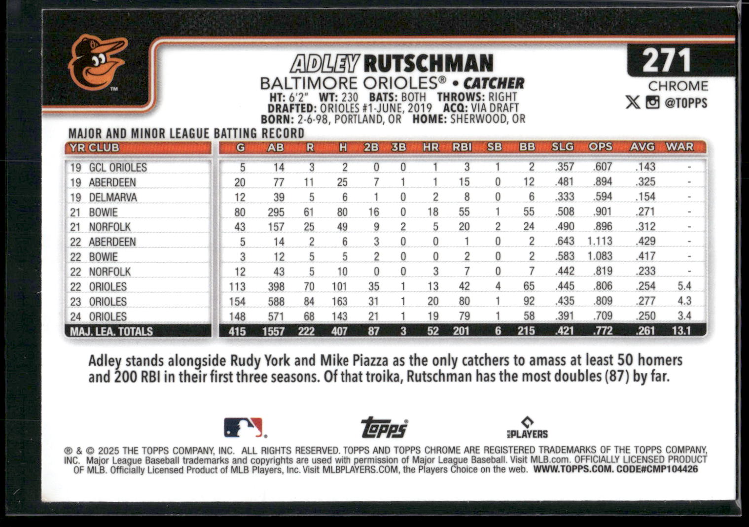 2025 Topps Chrome #271 Adley Rutschman