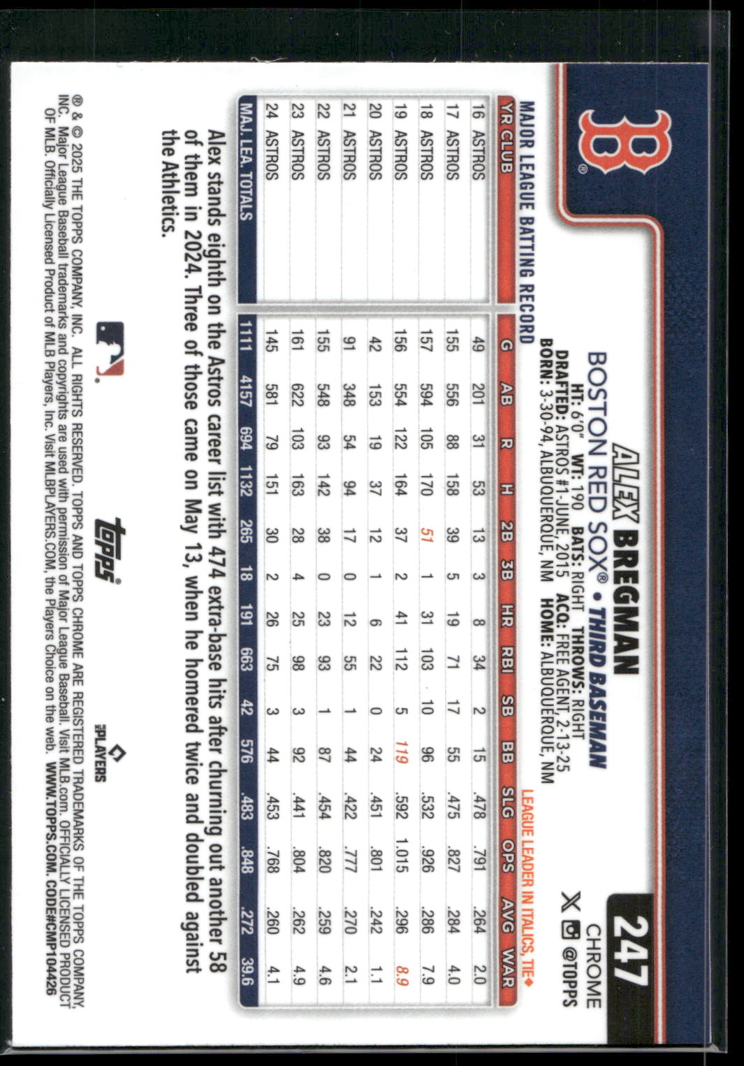 2025 Topps Chrome #247 Alex Bregman