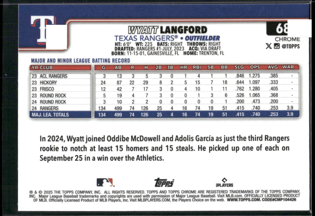 2025 Topps Chrome #68 Wyatt Langford