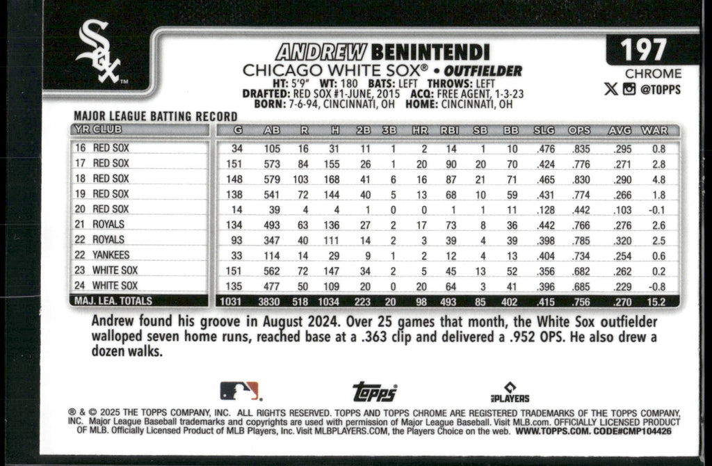 2025 Topps Chrome #197 Andrew Benintendi