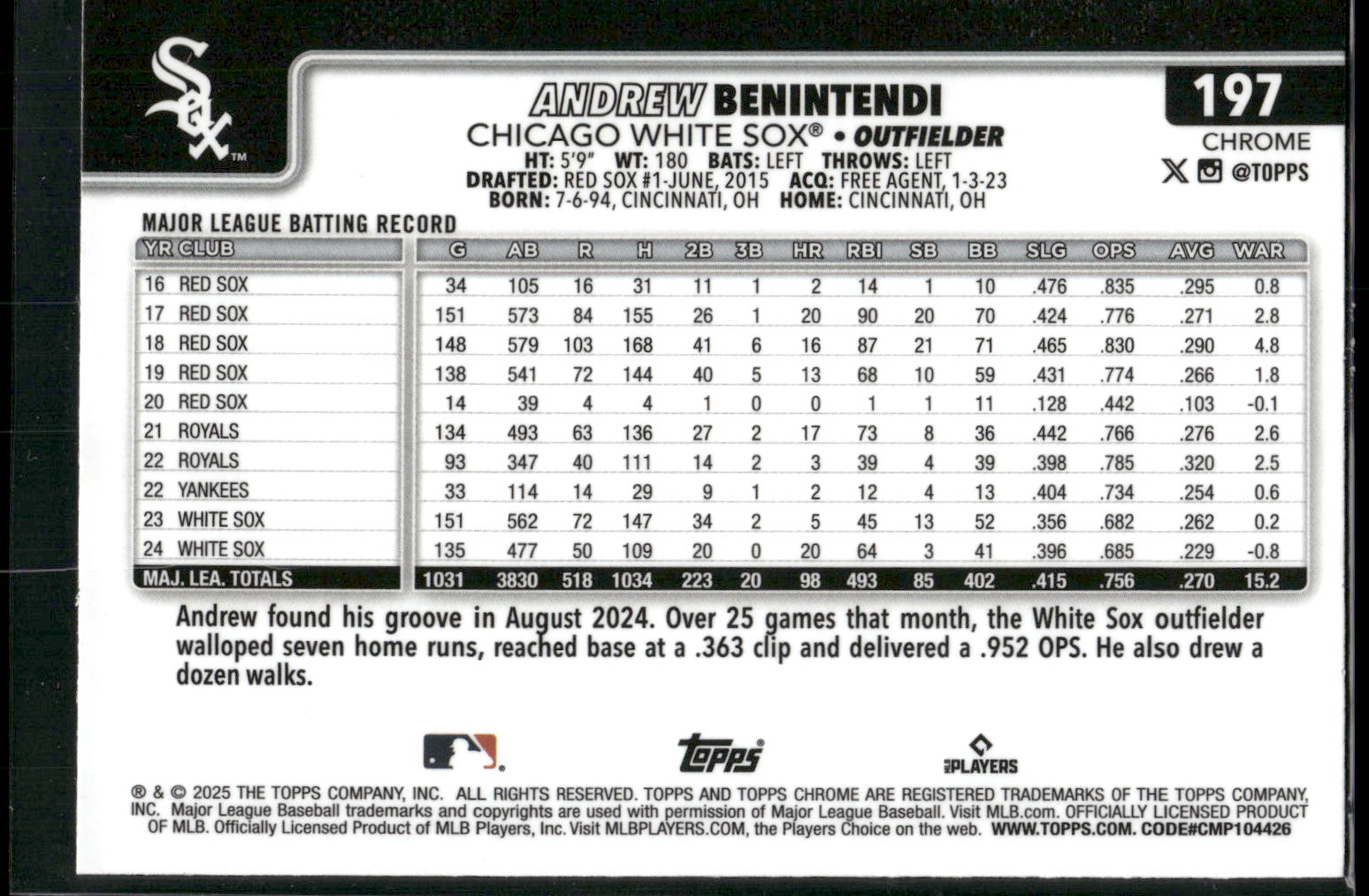 2025 Topps Chrome #197 Andrew Benintendi