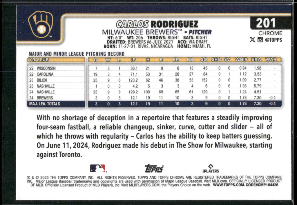 2025 Topps Chrome #201 Carlos Rodriguez