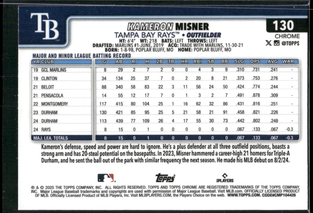 2025 Topps Chrome #130 Kameron Misner