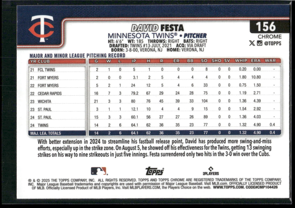 2025 Topps Chrome #156 David Festa