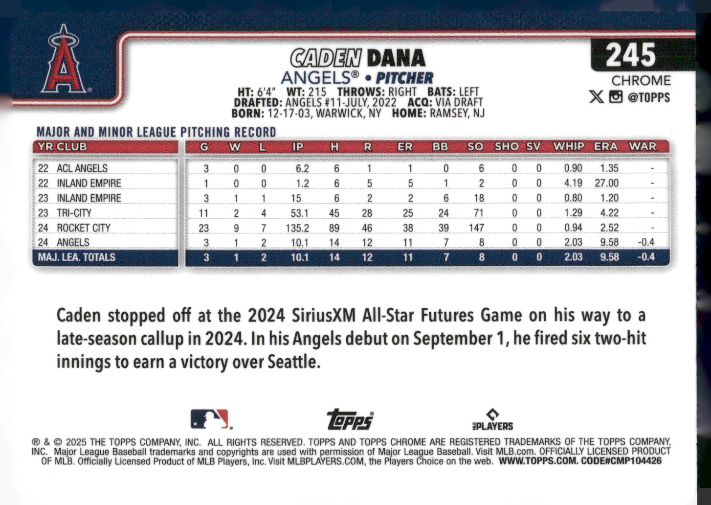 2025 Topps Chrome #245 Caden Dana