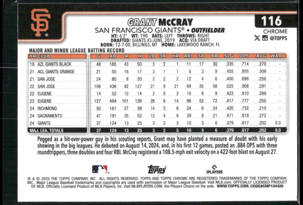 2025 Topps Chrome #116 Grant McCray