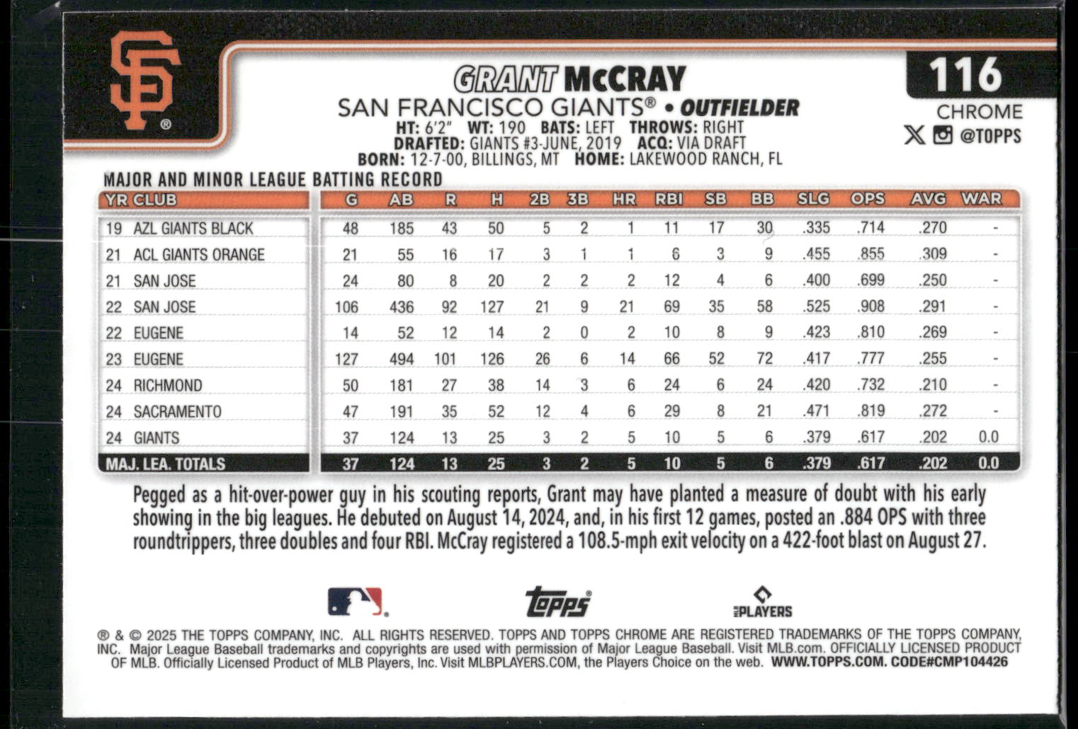 2025 Topps Chrome #116 Grant McCray