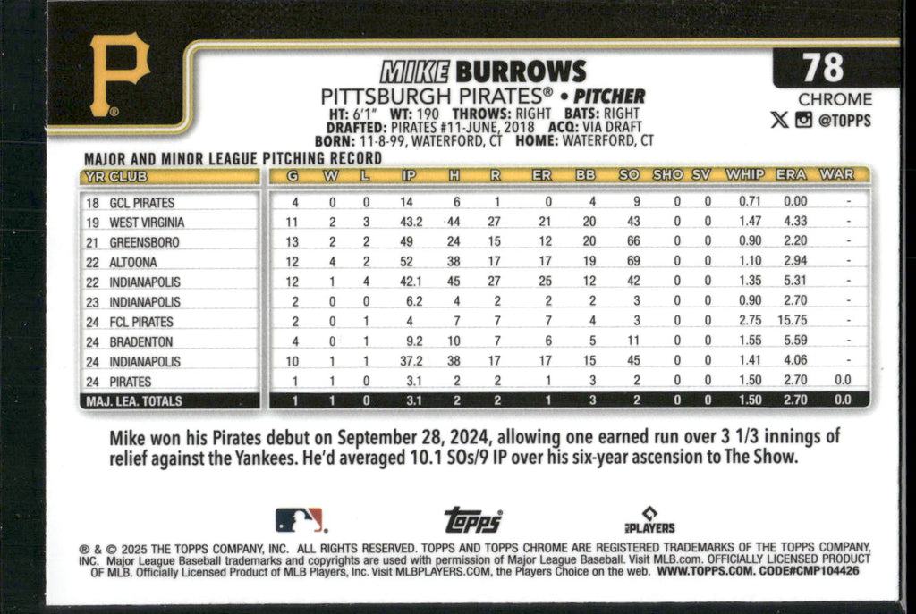 2025 Topps Chrome #78 Mike Burrows