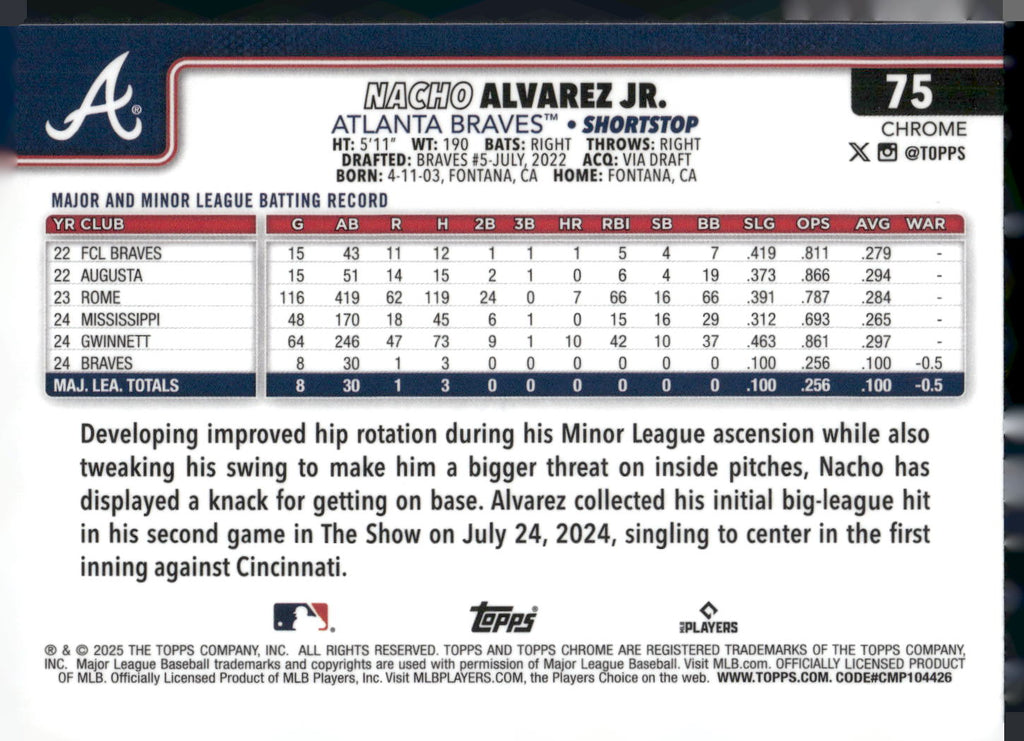2025 Topps Chrome #75 Nacho Alvarez Jr.