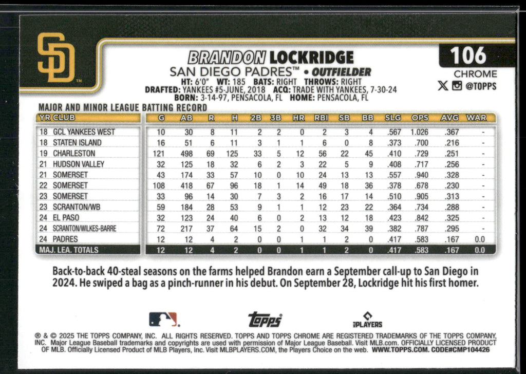 2025 Topps Chrome #106 Brandon Lockridge