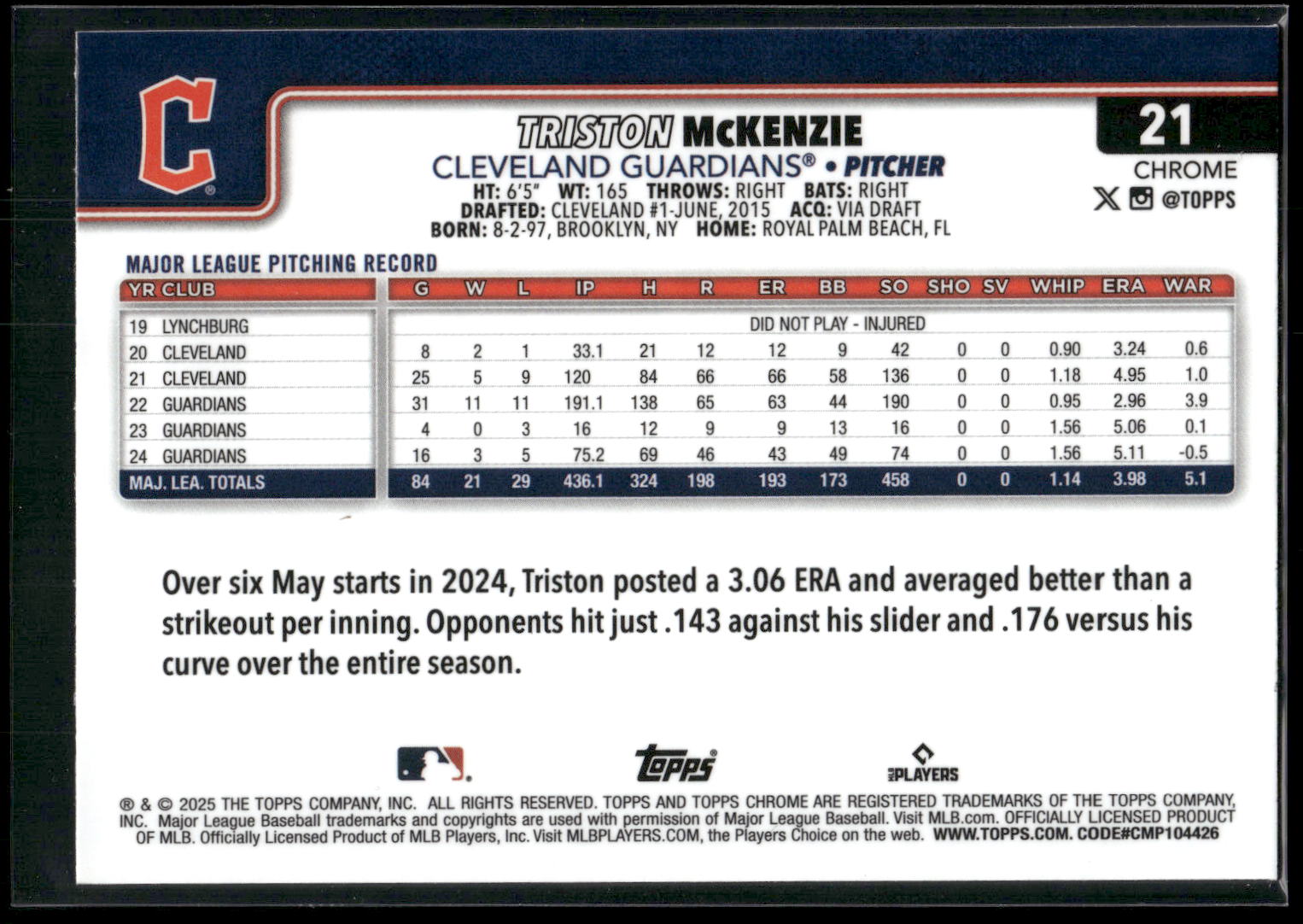 2025 Topps Chrome #21 Triston McKenzie