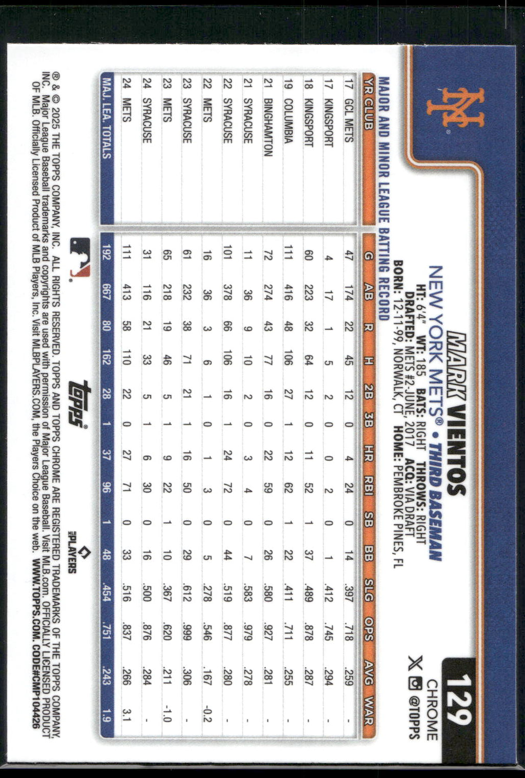 2025 Topps Chrome #129 Mark Vientos