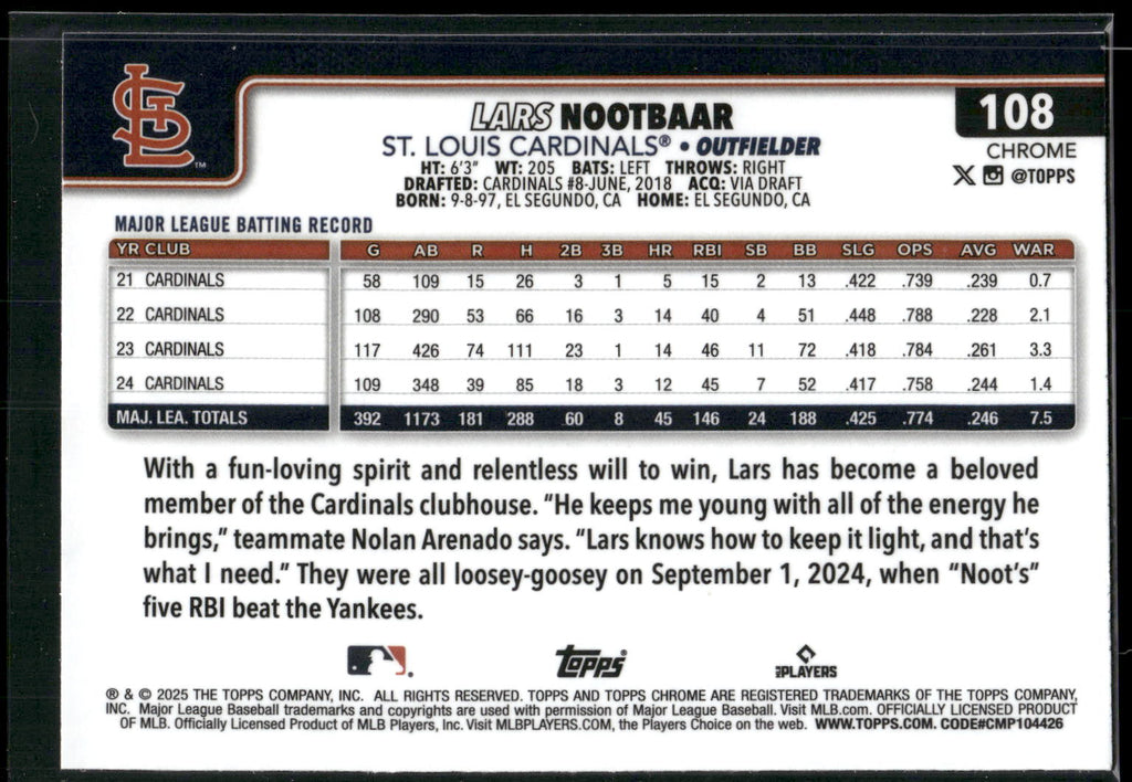 2025 Topps Chrome #108 Lars Nootbaar