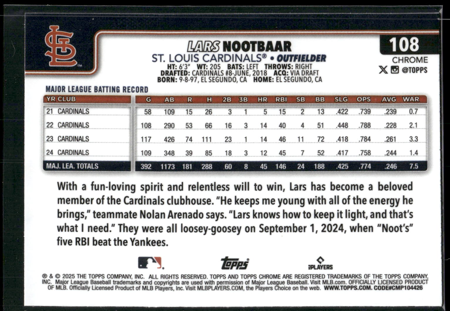 2025 Topps Chrome #108 Lars Nootbaar